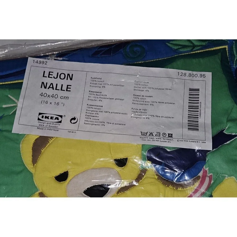 NEW 2 Ikea Lejon Nalle 16x16 Pillow Covers Lot Teddy Bear Reading Book Bird